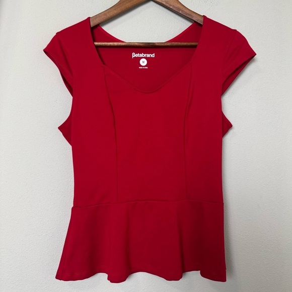 Betabrand Work-It Peplum Cap Sleeve Top in Red Size Medium - Picture 1 of 11